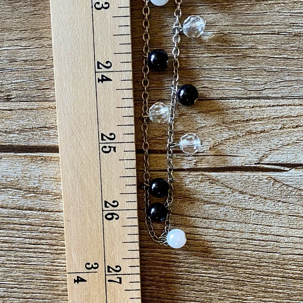 Silver Necklace Women’s Beaded Black Pearl Clear 53” Workwear or Costume Jewelry